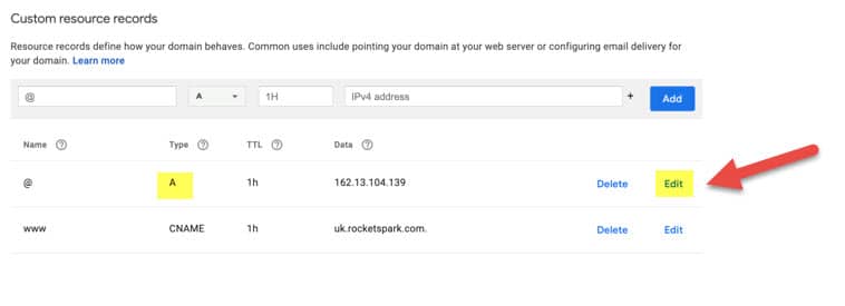 Change DNS settings in Google Domains account